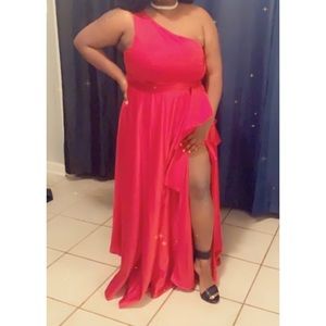 Red one shoulder dress